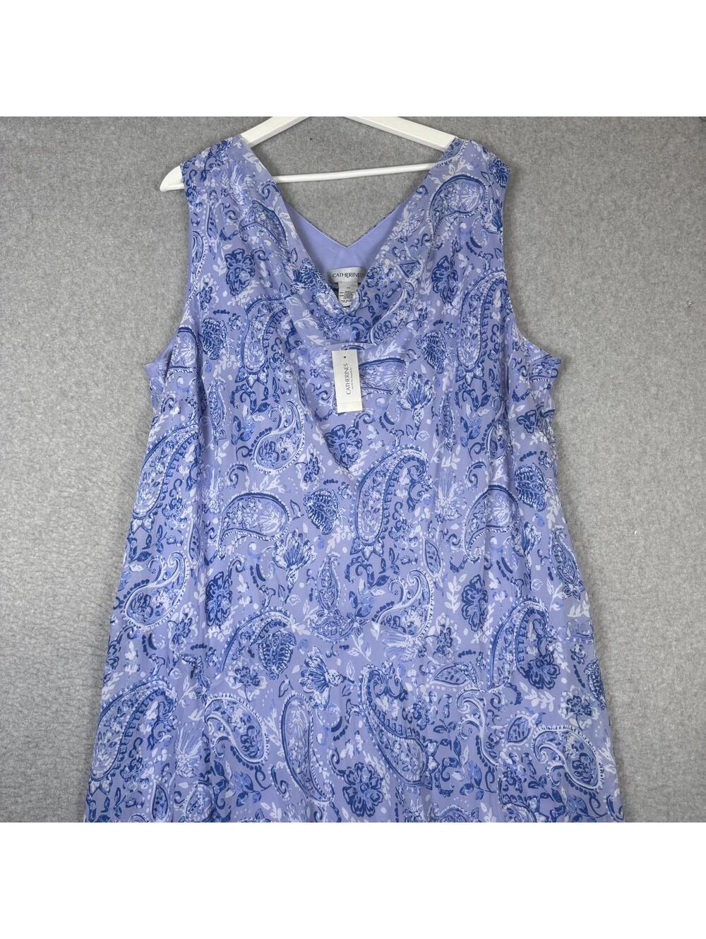 Brand New Catherines Women's Size 2X Plus Blue Print Flowy Sleeveless Midi Dress - Picture 2 of 9